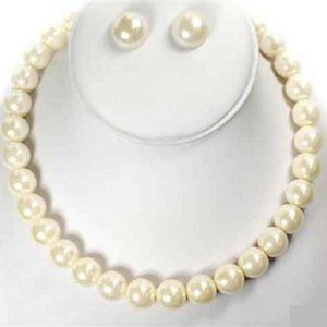 15mm Single Cream Line Pearl Necklace Set